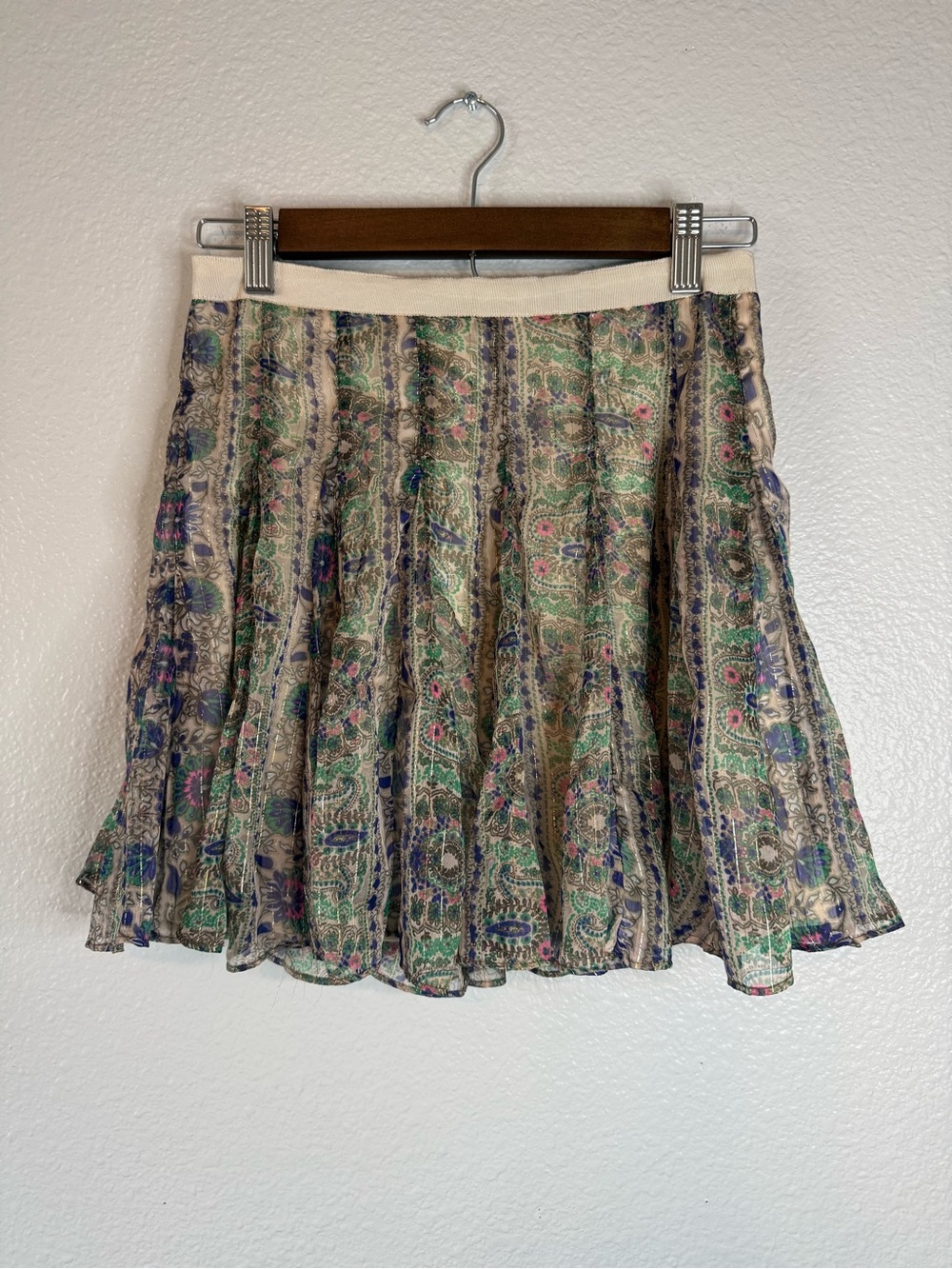 American Eagle Paisley Metallic Pleated Mini Skirt Size 4